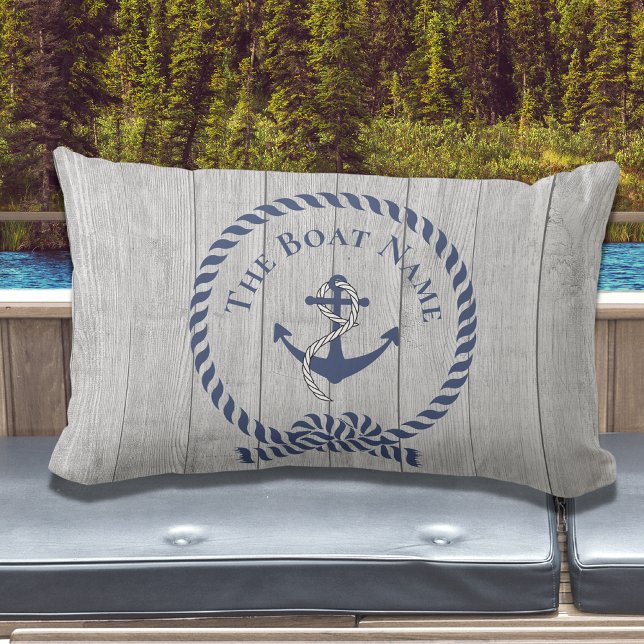 Family or Boat Name Navy Anchor Rope Nautical  Lumbar Pillow (Creator Uploaded)