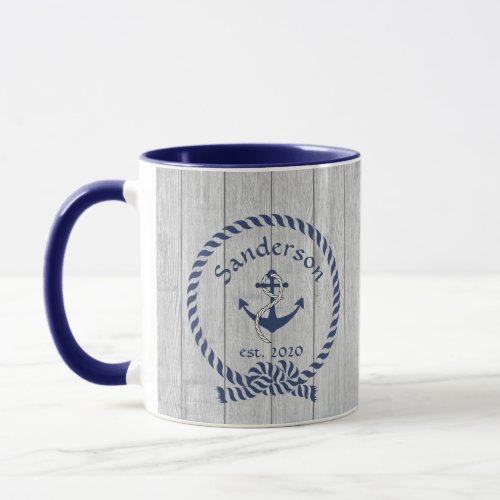 Family or Boat Name Navy Anchor Rope Nautical  Mug