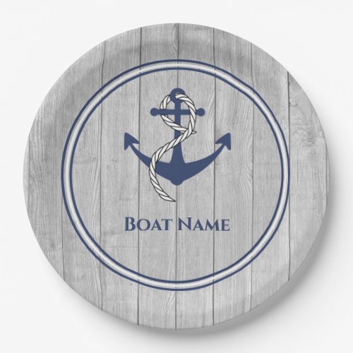 Family or Boat Name Navy Anchor Rope Nautical Napk Paper Plates