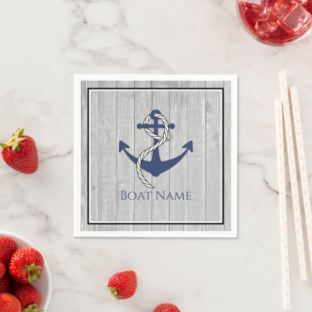Family or Boat Name Navy Anchor Rope Nautical Napkins (Insitu)