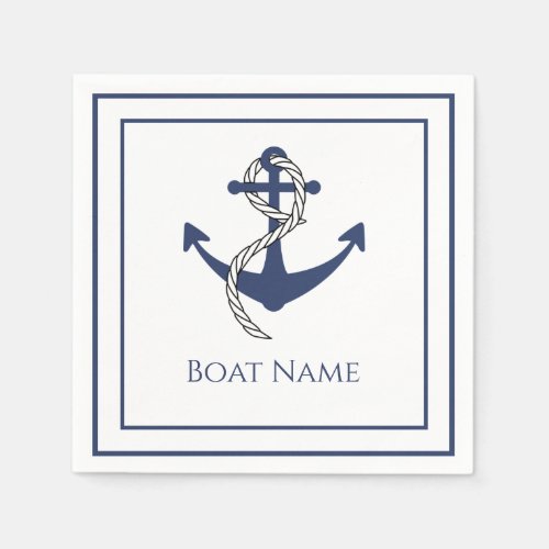 Family or Boat Name Navy Anchor Rope Nautical Napkins