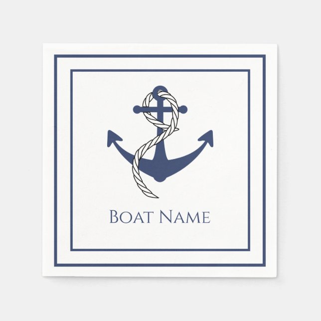 Family or Boat Name Navy Anchor Rope Nautical Napkins (Front)