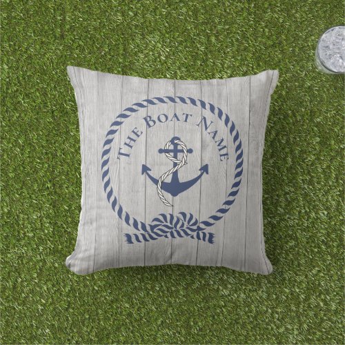 Family or Boat Name Navy Anchor Rope Nautical Outdoor Pillow