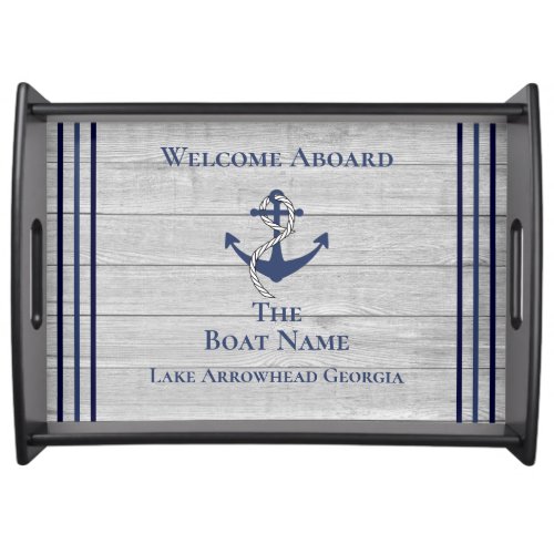Family or Boat Name Navy Anchor Rope Nautical Serving Tray