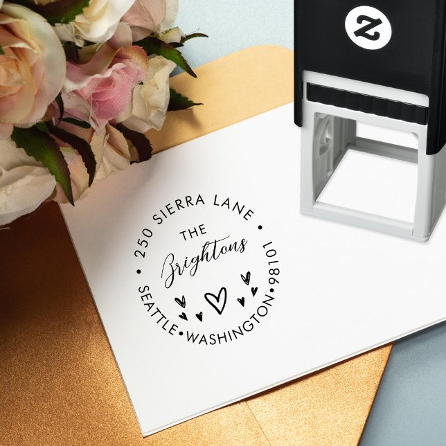 Family or Business Address Hand Drawn Hearts Self-inking Stamp (Creator Uploaded)