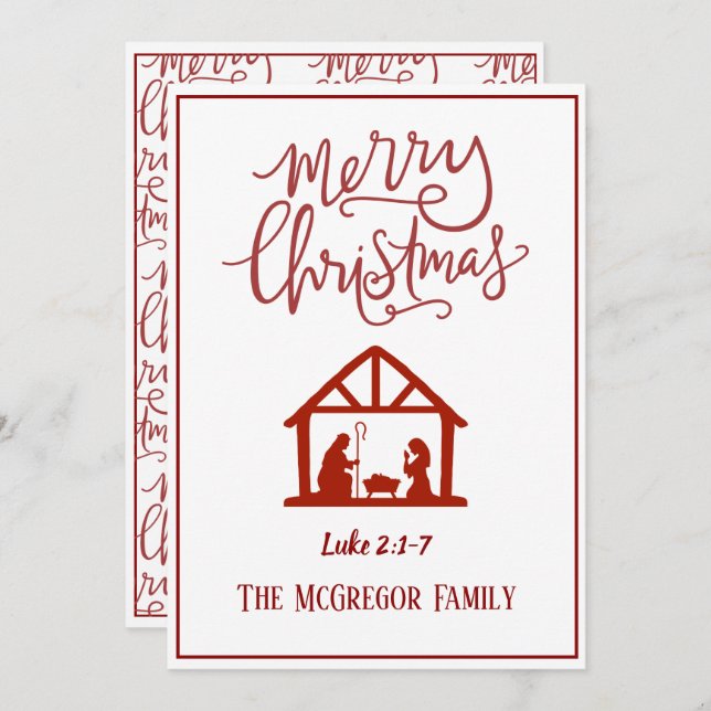 Family or Business Name Nativity Merry Christmas Holiday Card (Front/Back)