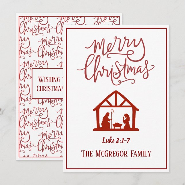 Family or Business Name Nativity Merry Christmas Note Card (Front/Back)