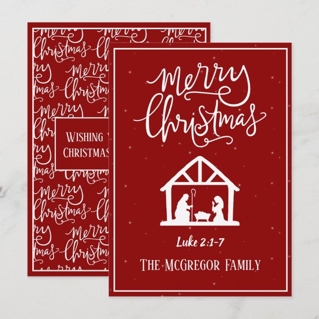 Family or Business Name Nativity Merry Christmas Note Card (Front/Back)