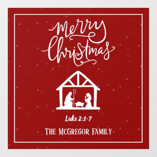 Family or Business Name Nativity Merry Christmas Window Cling