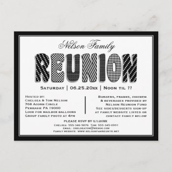 Family Or Class Reunion B/w Pattern Invitation by CustomCardsStudio at Zazzle