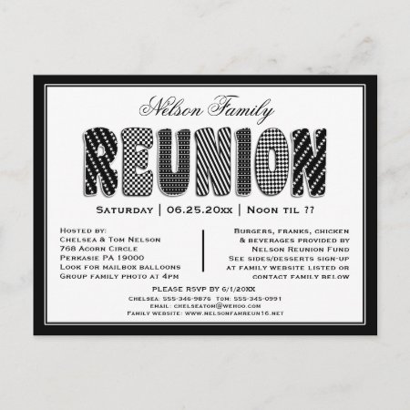 Family Or Class Reunion B/w Pattern Invitation