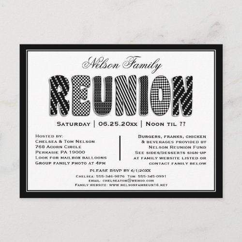 Family or Class Reunion BW Pattern Invitation