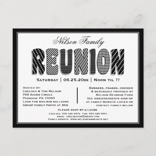 Family or Class Reunion B/W Pattern Invitation