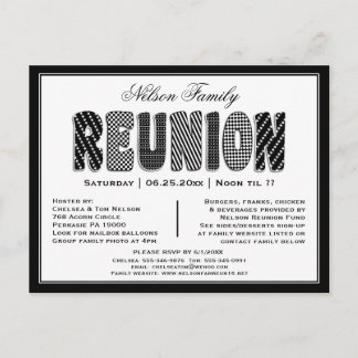 Family or Class Reunion B/W Pattern Invitation Postcard