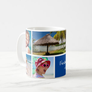 Family or Couple Vacation 5 Photo Keepsake, Blue Coffee Mug