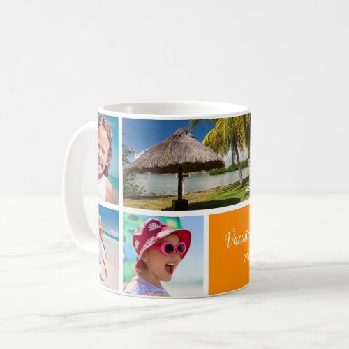 Family or Couple Vacation 5 Photo Keepsake Orange Coffee Mug