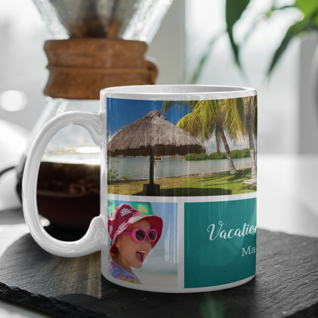 Family or Couple Vacation 5 Photo Keepsake, Teal Coffee Mug (Creator Uploaded)