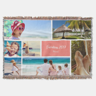 Family or Couple Vacation 7 Photo Keepsake, Coral Throw Blanket