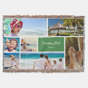 Family or Couple Vacation 7 Photo Keepsake, Green Throw Blanket