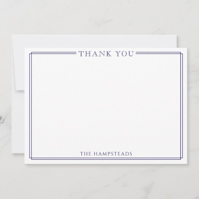 Family or Couples Elegant Dark Blue Thank You Note Card (Front)