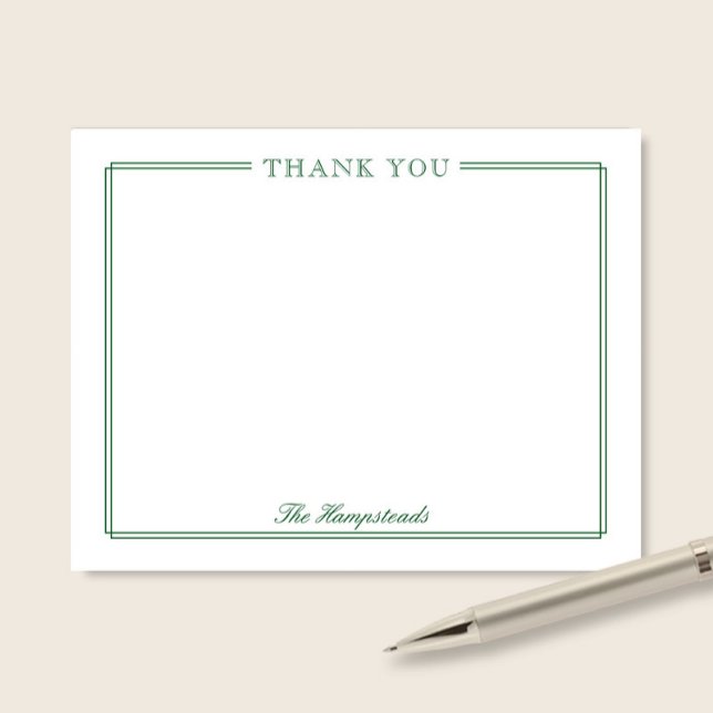 Family or Couples Elegant Script Green Stationery Thank You Card (Creator Uploaded)