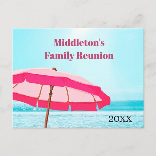 Family or Group Reunion Beach Ocean Pink Umbrella Postcard