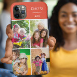 Family Orange 4 Photo Collage Custom iPhone 11 Pro Max Case<br><div class="desc">Create your own custom Phone case for iphone 11 pro max and many other models. The design features a grid style photo collage with 4 of your favorite photos, your name and the word "family". The photo template is set up ready for you to add your photos, working clockwise from...</div>