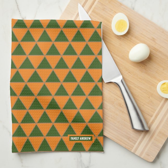 Family orange and green pattern triangles minimal kitchen towel (Quarter Fold)