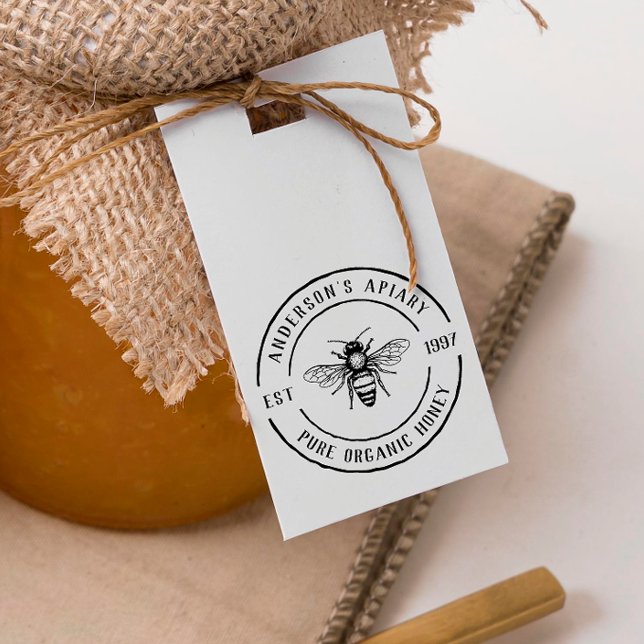 Family Owned Apiary Rustic Round Honey Stamp (Rubber Stamp Mock-up)
