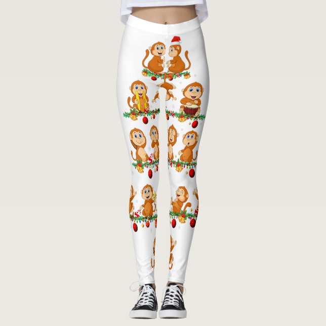 Family Pajama Sets Christmas Matching Monkey Xmas  Leggings (Front)