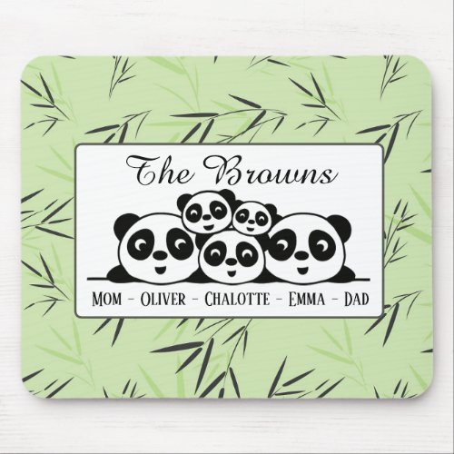 Family Pandas Bamboo _ 2 Parents  3 Kids _ Family Mouse Pad