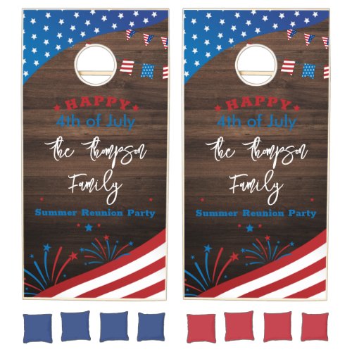 Family Party Rustic Wood Red White and Blue  Cornhole Set