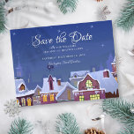 Family Party Save the Date Christmas Winter Announcement Postcard<br><div class="desc">Holiday party save the date cards featuring a rooftops winter snow scene. Personalise with your family name and special Christmas message.</div>