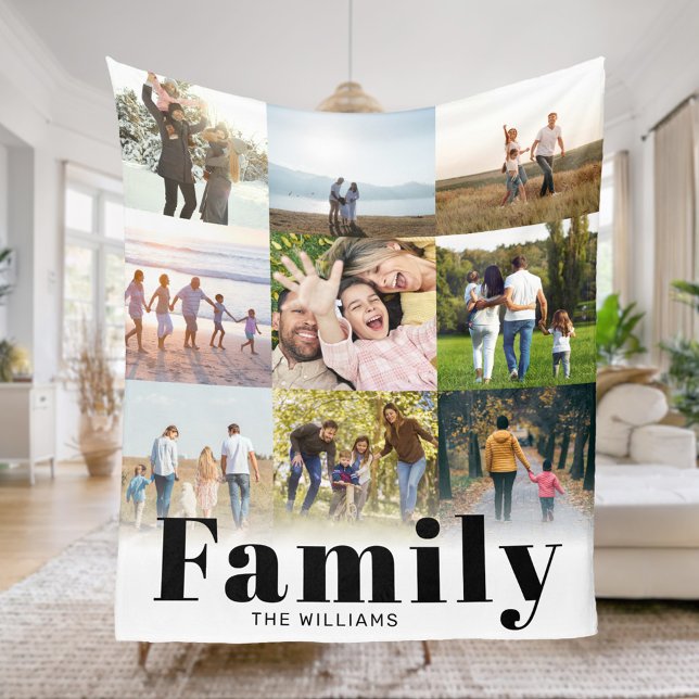 Family Personalized 9 Photo Collage Fleece Blanket (Creator Uploaded)