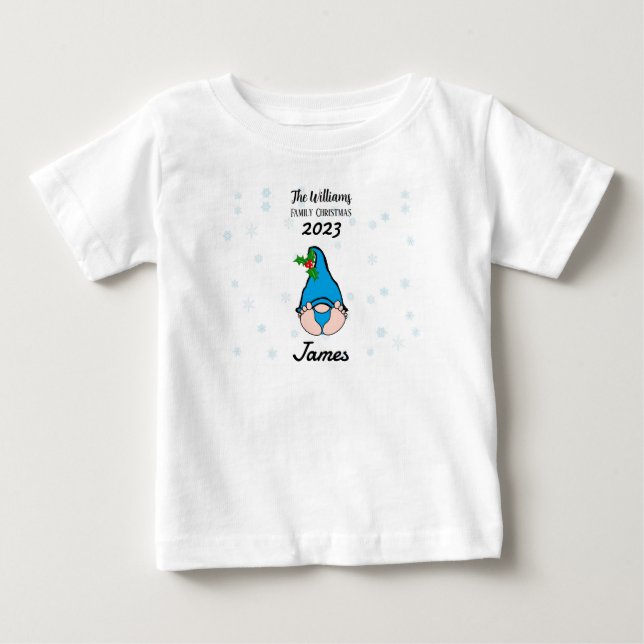 Family Personalized Baby Boy Gnome Baby T-Shirt (Front)