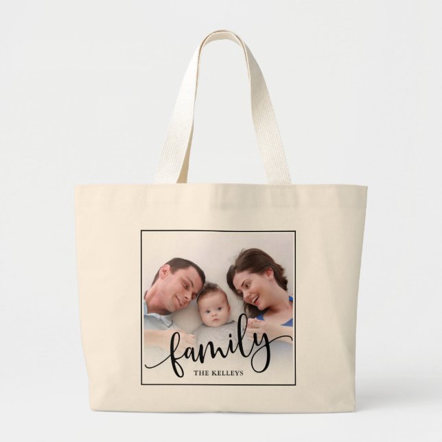 Family, Personalized Custom Full Photo Framed Large Tote Bag (Front)