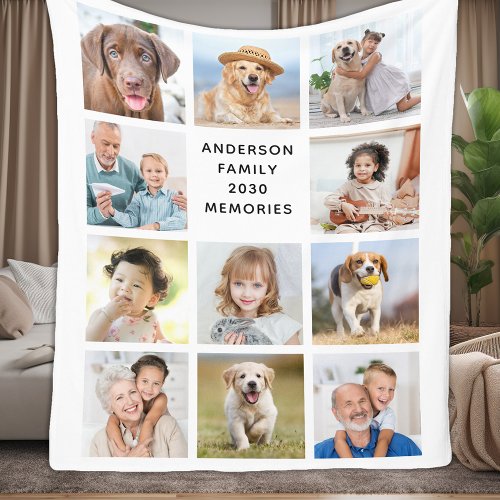 Family Personalized Modern 11 Pictures Collage  Fleece Blanket