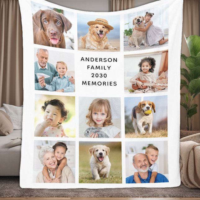 Family Personalized Modern 11 Pictures Collage  Fleece Blanket (Creator Uploaded)