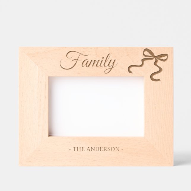 Family Personalized name bow wood frame Engraved Frames (Front)
