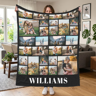 Family Personalized Name Custom Photo Collage Fleece Blanket