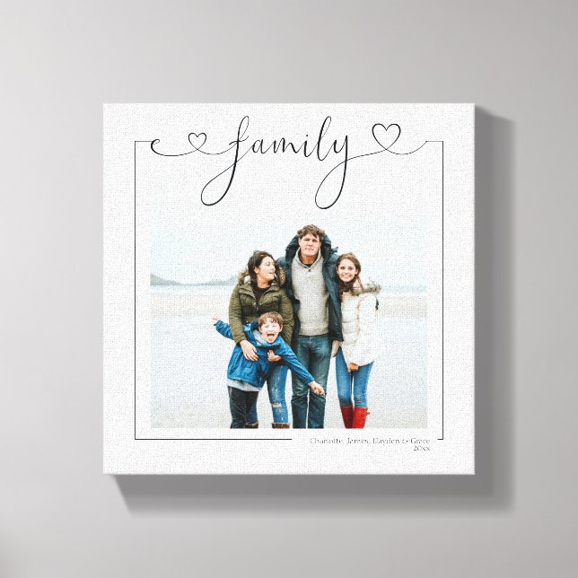 Family Personalized Photo and Text Love Typography Canvas Print (Front)