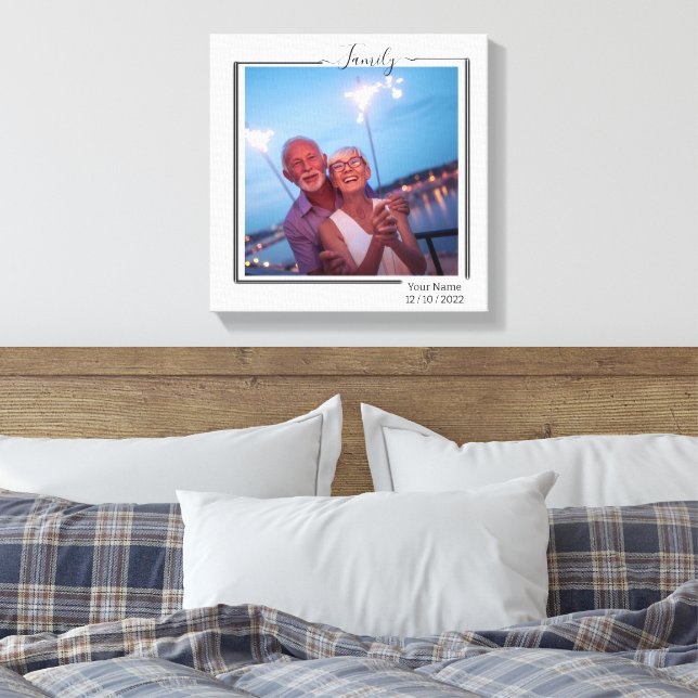 Family Personalized Photo and Text Typography Canvas Print (Insitu(Bedroom))