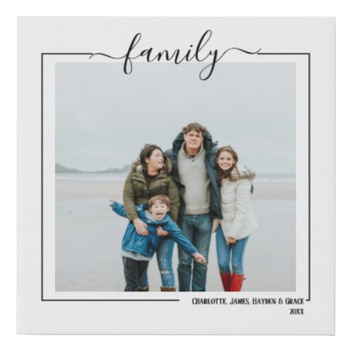 Family Personalized Photo and Text Typography Faux Canvas Print
