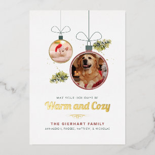 Family Pet Photos Modern Christmas Gold Foil Holiday Card