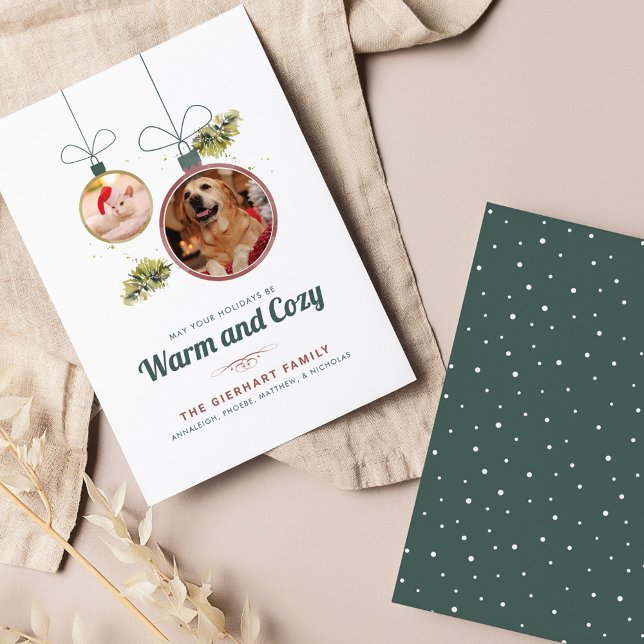 Family Pet Photos Modern Christmas Holiday Card (Christmas Greetings Pet Photos Warm and Cozy Card)
