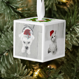 Family Pets Photos Christmas Holiday Fun Cube Ornament