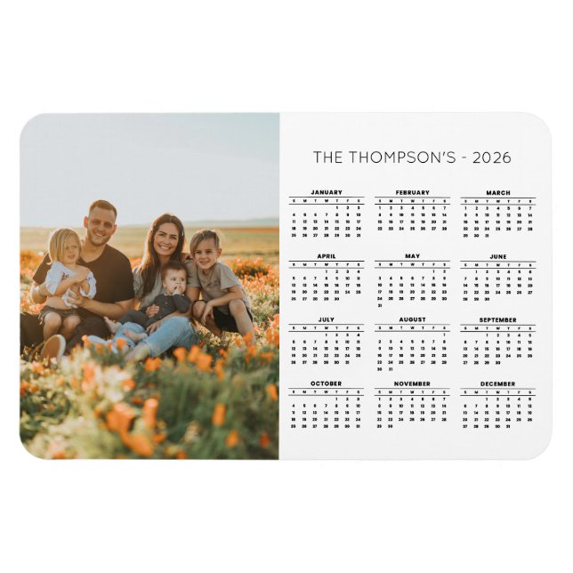 Family Photo 2026 Calendar 12 Month Monogram Magnet (Horizontal)