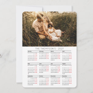 Family Photo 2027 Calendar 12 Month Monogram Holiday Card
