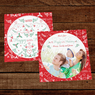Family Photo A Happy little Holiday Green Red Card