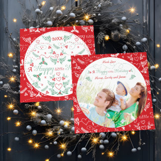 Family Photo A Happy little Holiday Green Red Card